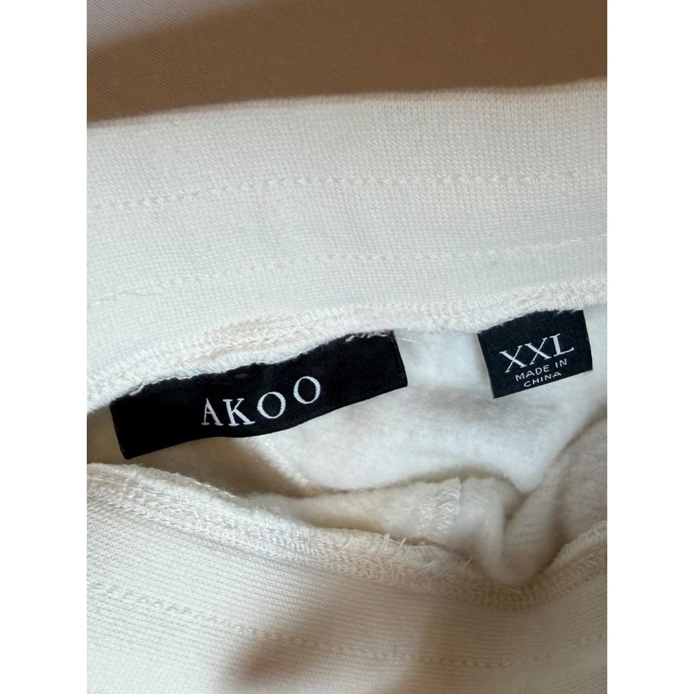 AKOO Mens XXL Colorblock Fleece Jogger Sweatpants Cream White Fox Logo - Picture 5 of 9